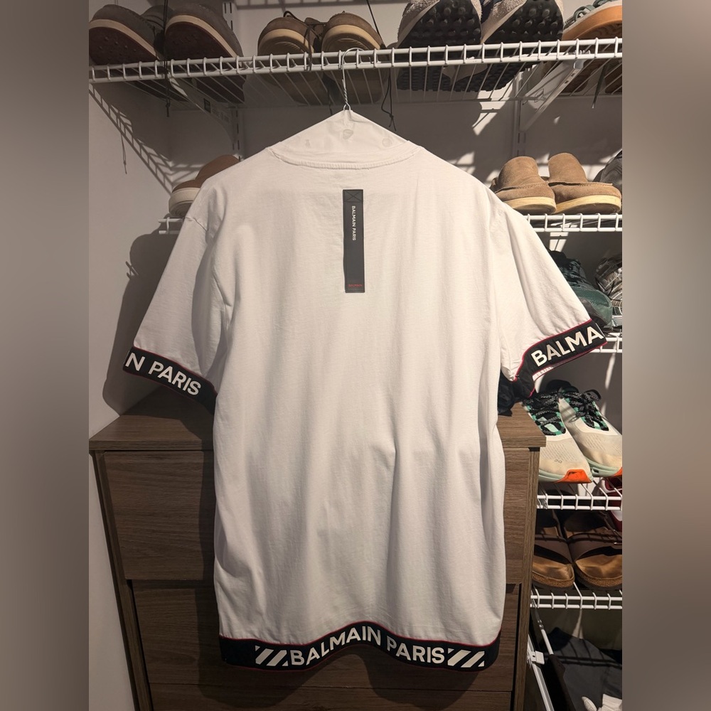 NWT Balmain White Tee with Black and Red Accents - Picture 2 of 4
